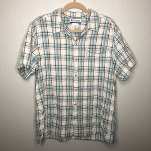 Columbia short sleeve plaid button shirt.